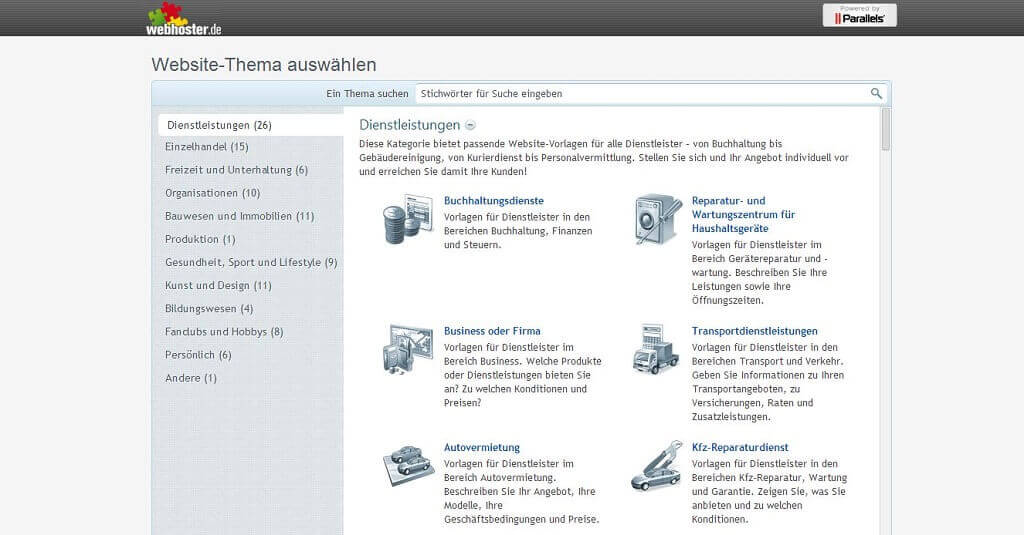 webhoster.ag Presence Builder - Homepage Baukasten